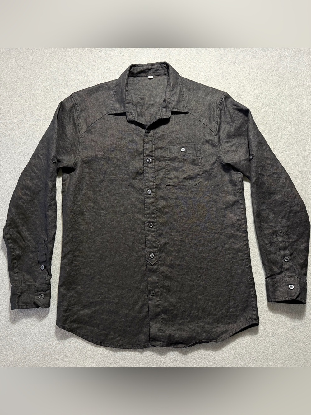 Unbranded Textured Button-Up Shirt Men’s Large Black Long Sleeve Casual Pocket